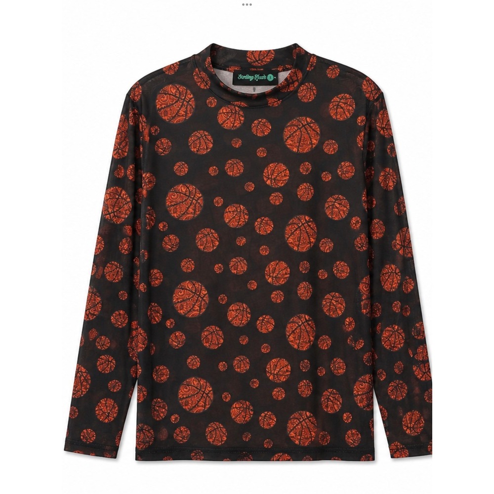 Sterling Kreek Womens Basketball Mesh Top Long Sleeve Mock Neck Orange Black L